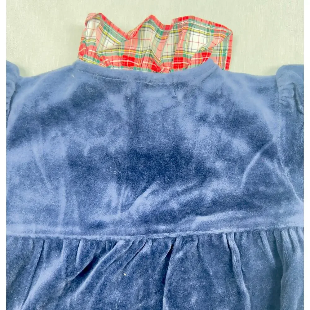 Vintage Ralph Lauren Baby 6M Navy Velour Footed Sleeper Plaid Holiday NWT Y2K
